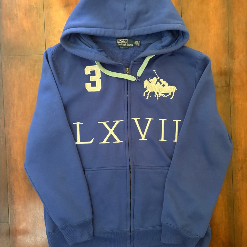 Mens Blue Ralph Lauren Hoodie with White Accents